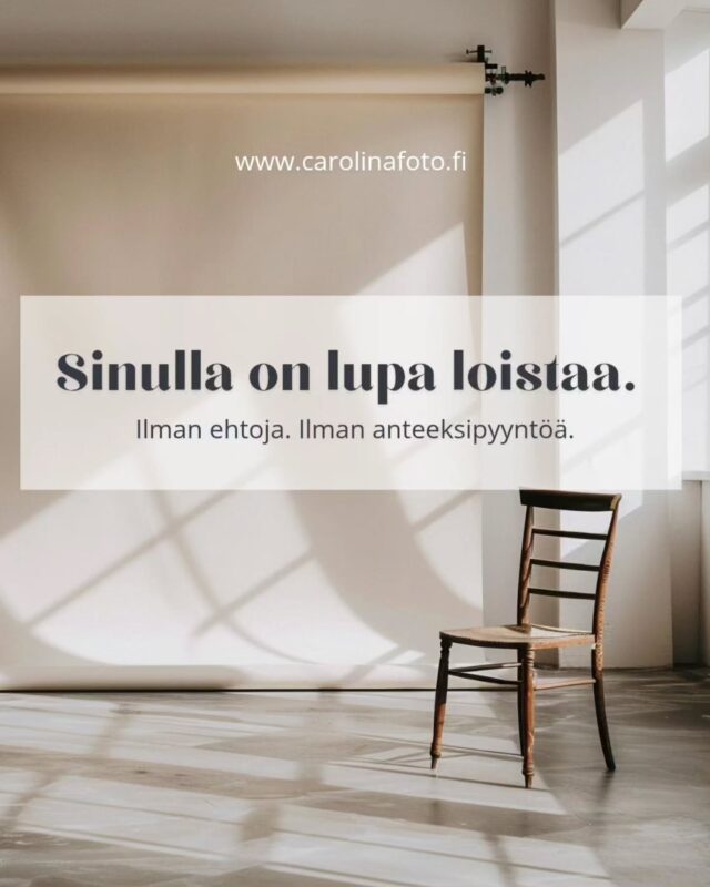 Milloin viimeksi pysähdyit katsomaan itseäsi?Ei kriittisellä katseella. Ei listan kanssa asioista, joita haluaisit muuttaa. Vaan lempeästi. Arvostavasti.Uskomme vahvasti, että jokainen nainen ansaitsee sen hetken. ❤️Täällä CarolinaFotolla hoidamme kaiken puolestasi; meikin, hiukset, stailauksen ja ohjauksen. Sinun ei tarvitse kuin saapua paikalle. Kuvat onnistuvat, kun sinä onnistut rentoutumaan. Ja me autamme sinua siinä.Tämä on sinun hetkesi. Ei "sitten joskus...". Vaan nyt.Kommentoi alla "NYT" tai lähetä meille DM. 💛
Lämpimästi tervetuloa kuvauksiin!#carolinafoto #naiskuvaus #boudoir #nainen #boudoirkuvaus